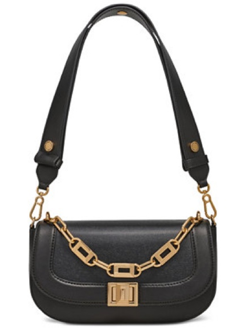 Karl Lagerfeld Paris Ivette small Black Leather Shoulder Bag with Gold Chain